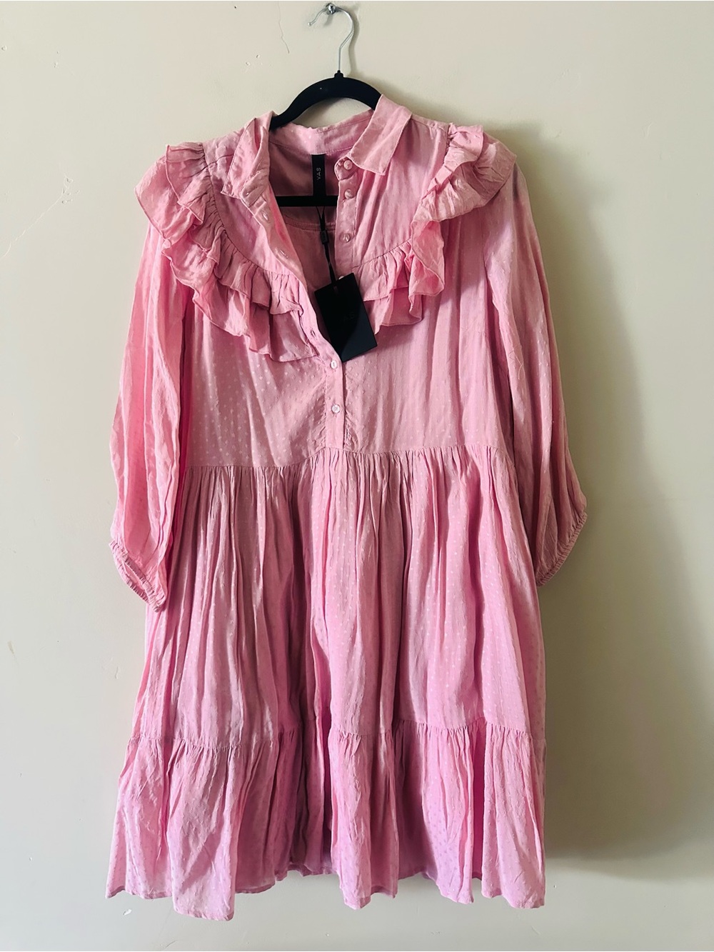 Ya Los Angeles Pale Pink Button-Front Ruffle Dress